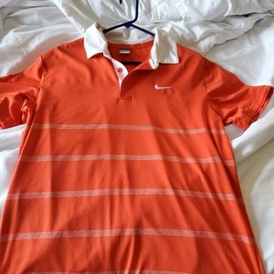 Nike polo orange and white with gray stripe at bot
